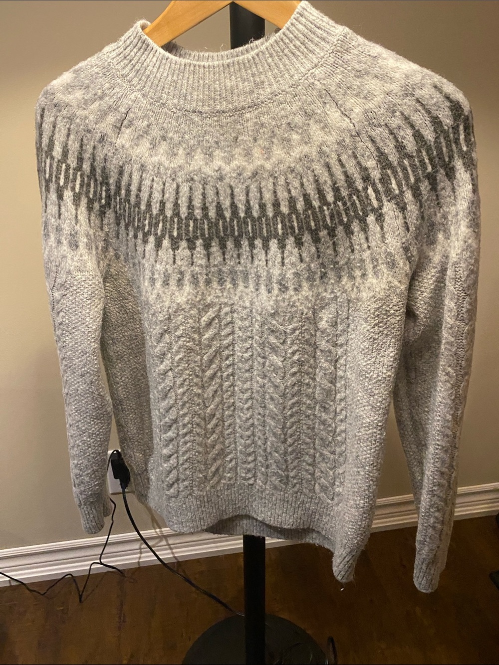 Light Gray Crewneck Cable Yoke Sweater
